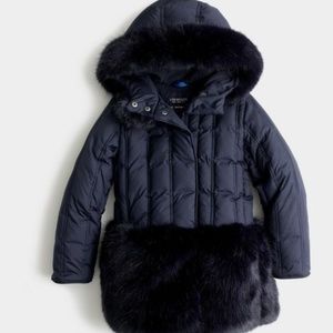 EUC  J Crew Crewcuts Girls/Women's Faux Fur Trimmed Puffer Jacket
